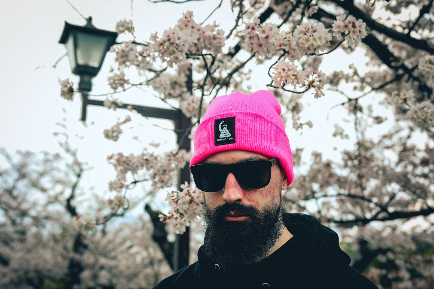 Geometric Patch Hot Pink Beanie