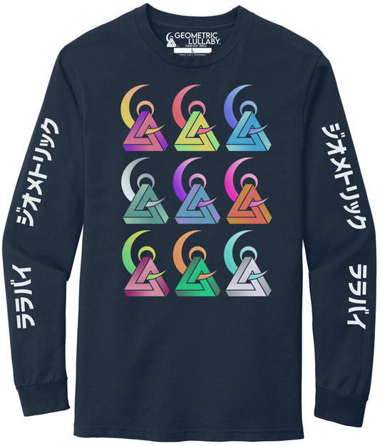 Geometric Grid Navy Blue Long Sleeve