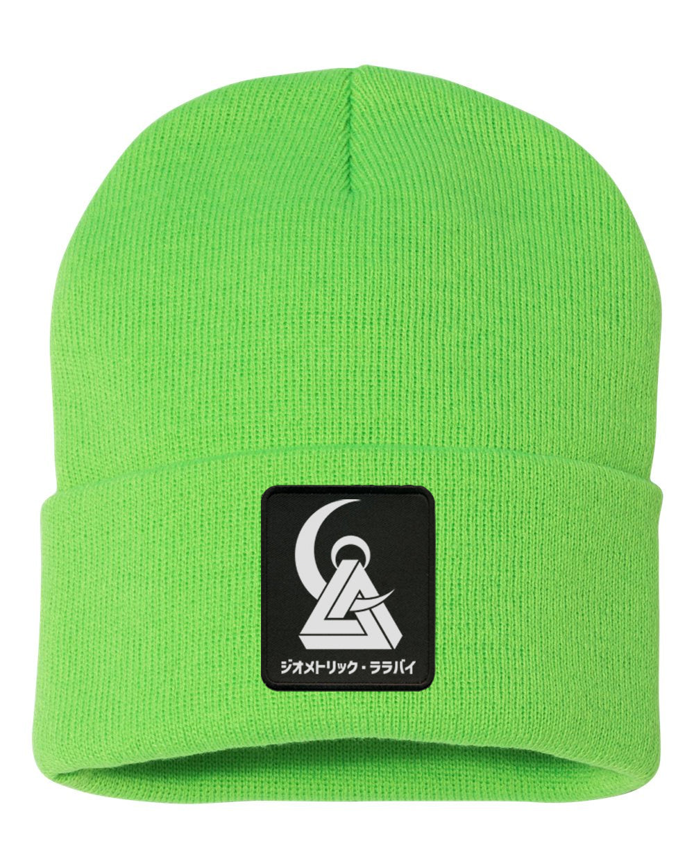 Geometric Patch Neon Green Beanie
